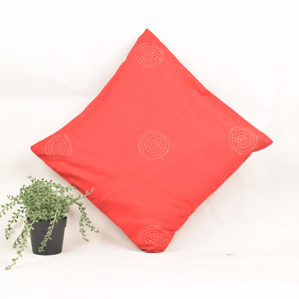 Red embroidery cushion cover - front 