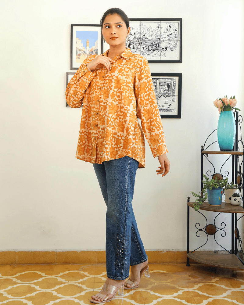 Stylish Women’s Yellow Kalamkari Cotton Shirt - comfortable