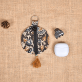 Dark Brown kalamkari Round Pouch – Lip Balm / Earbuds Holder