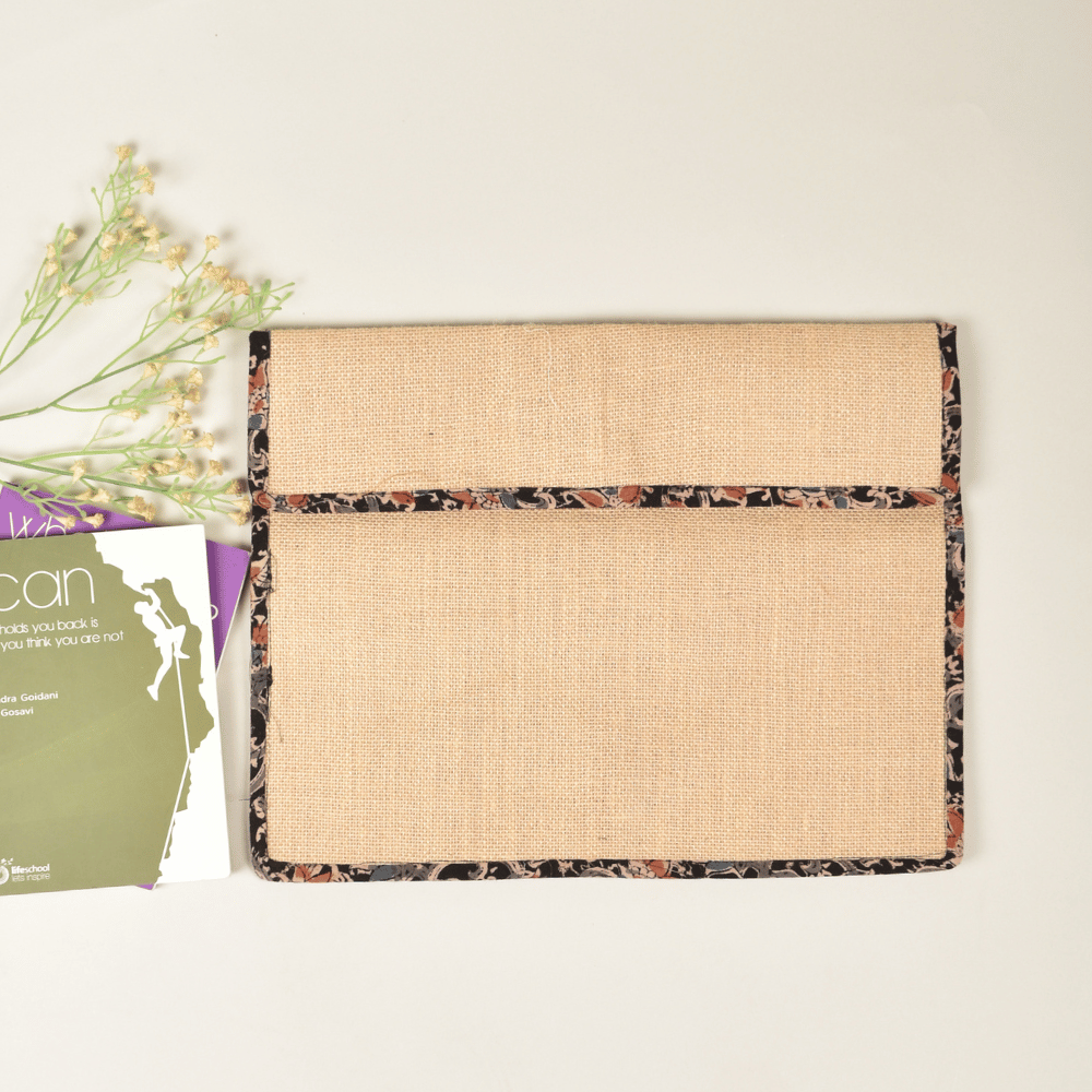 Jute slip folder with Black kalamkari borders