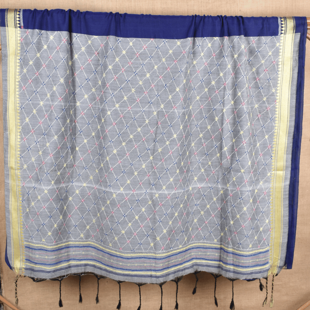 Blue embroidery handloom saree - pallu