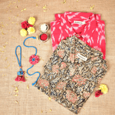 Bhai Bhabhi Raksha Bandhan Gift Combo – Rakhi Set with Men's Shirt & Women's Free Size Shirt