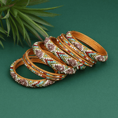 Set of eight bangles in gold & white tones - Lac