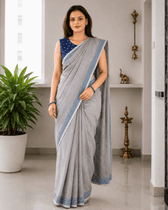 Grey Cotton Saree with Hand Embroidery