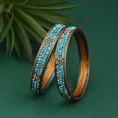 Pair of Blue Stone Studded Lac Bangles - Lac