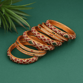 Set Of Eight Bangles in Maroon & White Tones - Lac 