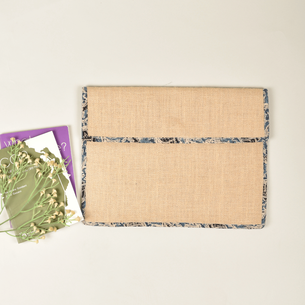 Jute slip folder with Blue kalamkari borders