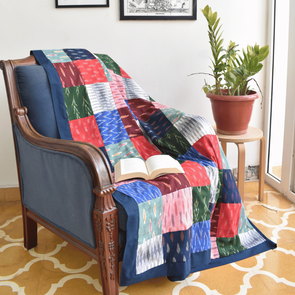 Ikat Patchwork single dohar with blue border