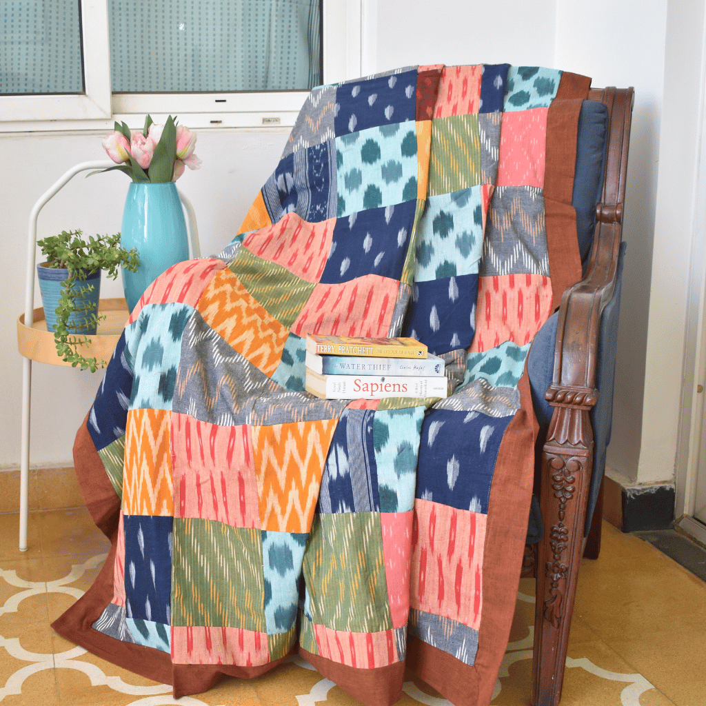 Ikat Patchwork single dohar with Rust border