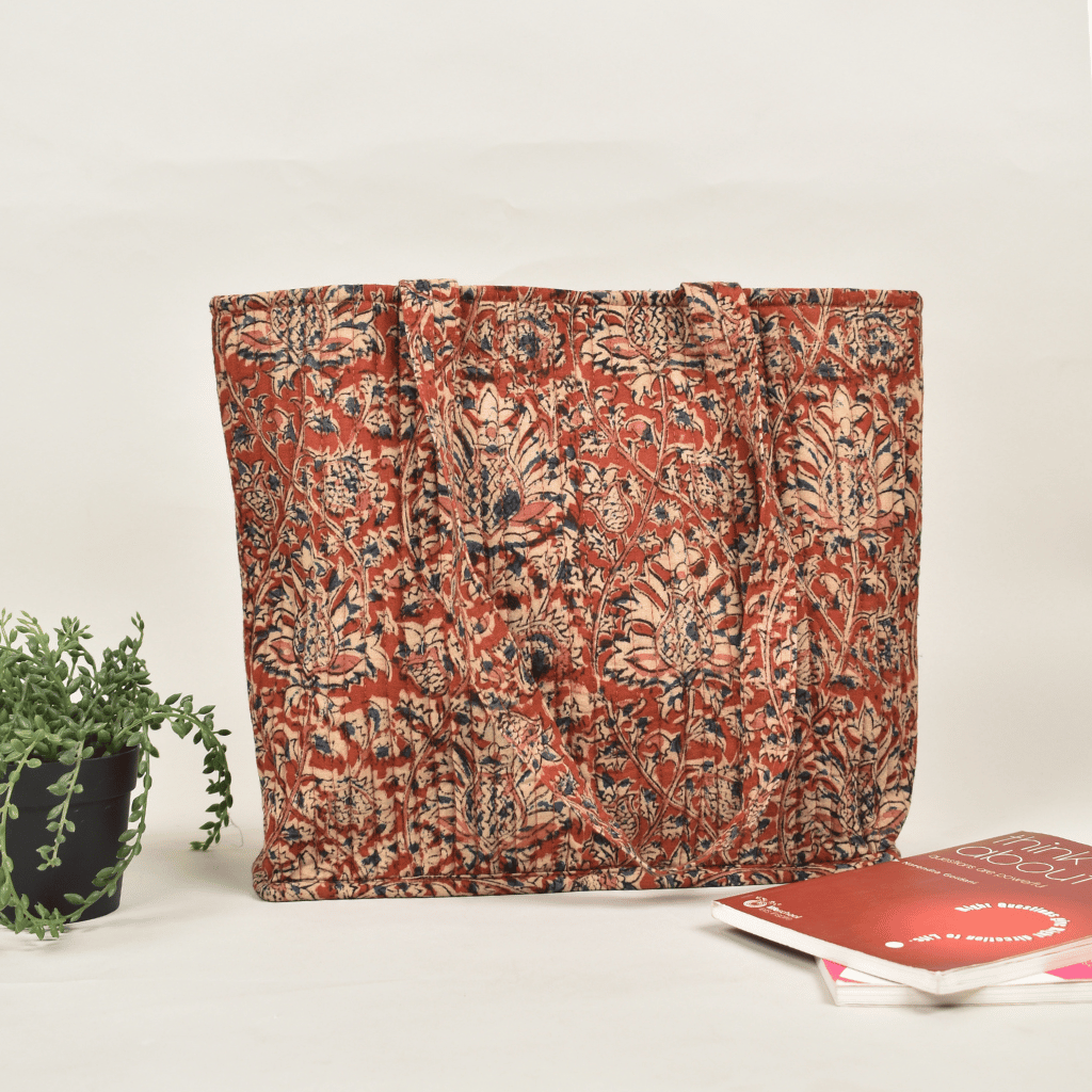 Red kalamkari Quilted tote bag