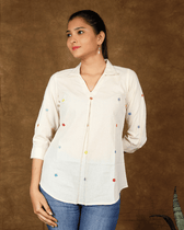 White Embroidery women top - sleeves