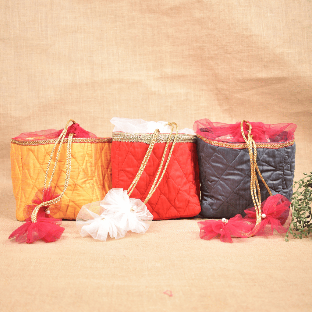 Silk Potli Bag | Handmade & Reusable - FRONT