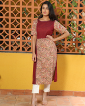 Maroon kalamkari kurta front view