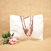 Strong White canvas shopping bag with Kalamkari Handle - Front