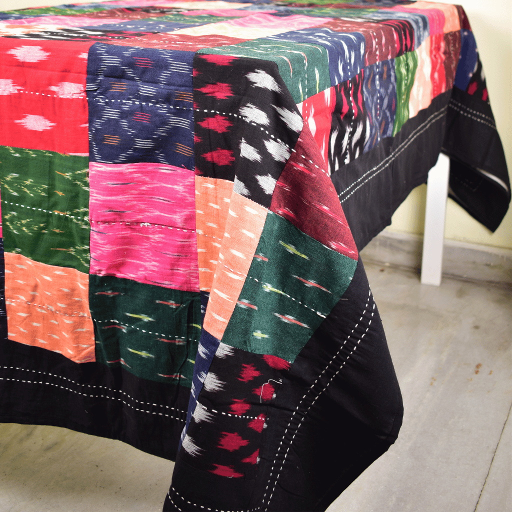 Ikat Patchwork Double Bedcover in Multicolor