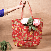 Red Tapti Hand Quilted Large Tote Bag - front