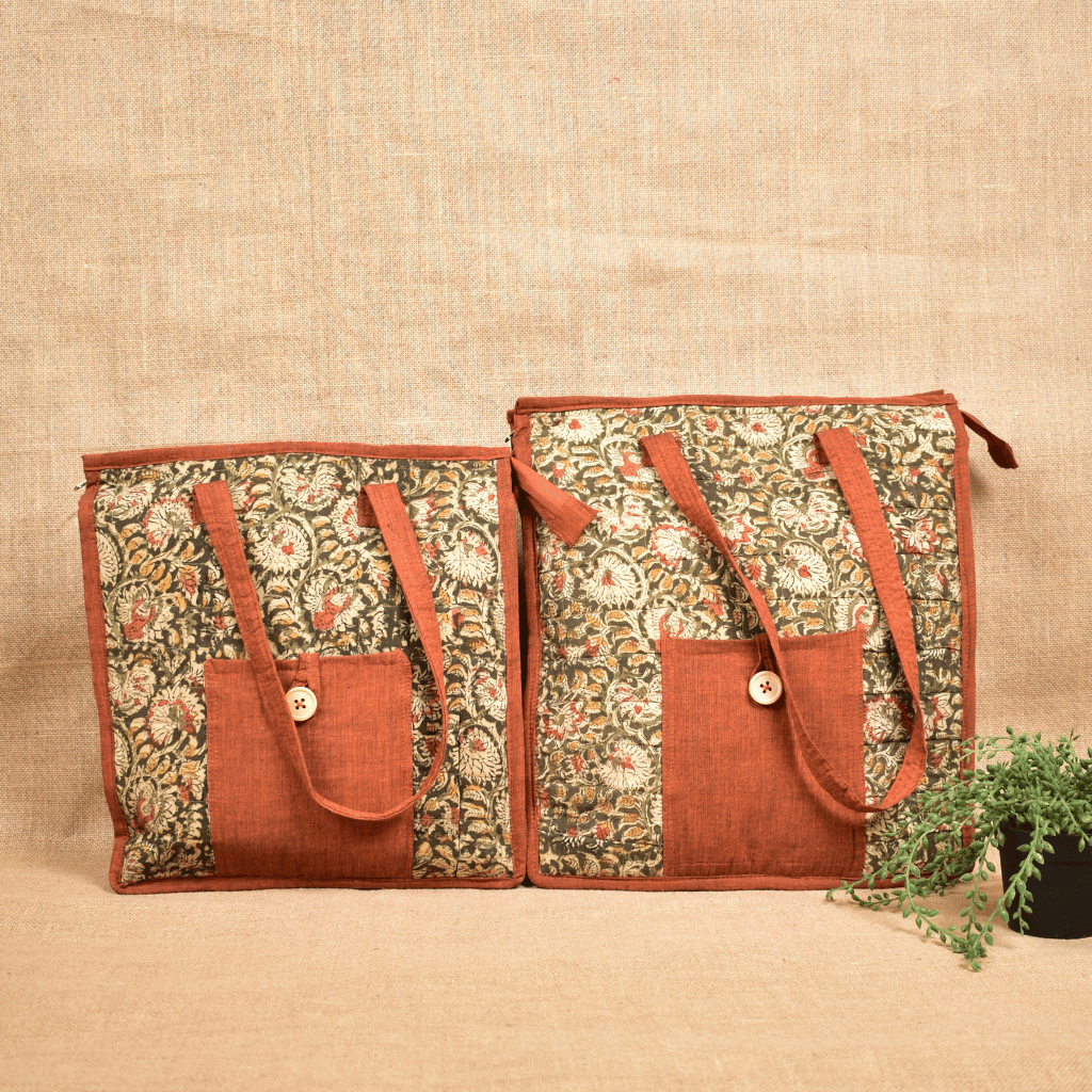 Green Kalamkari Quilted Tote Bag - compare