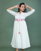 Applique work long jacket Dress front view