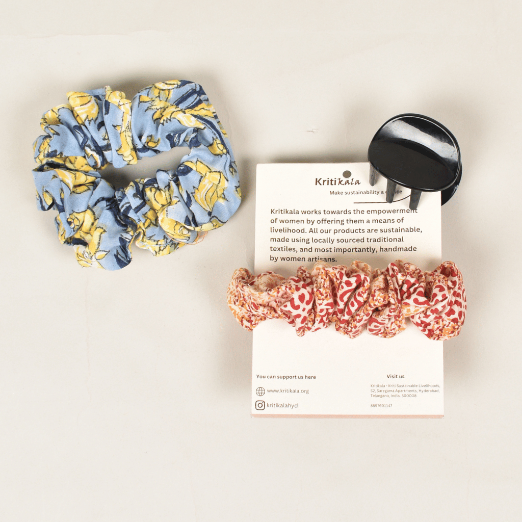 Yellow & Red Kalamkari Scrunchies
