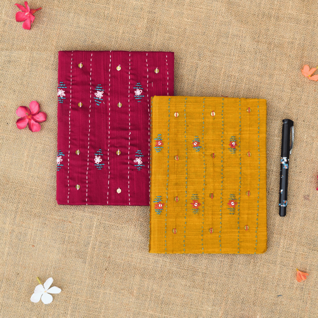 Silk handmade paper diary and tread embroidery cover - Kritikala