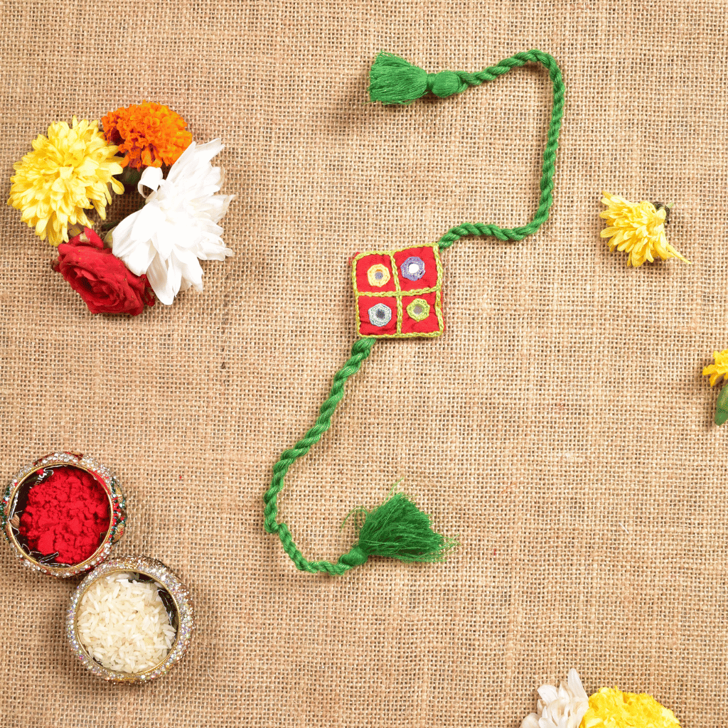 Red Embroidery Handloom Rakhi