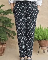 Black Ikat cotton pants with two pockets