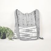 Grey Ikat sling bag with hand embroidery - front