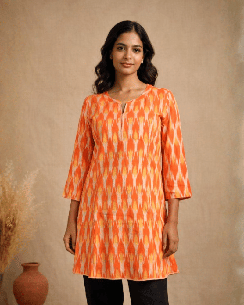 ORANGE IKAT SHORT TUNIC - Front