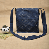 Denim sling bag with embroidery - front