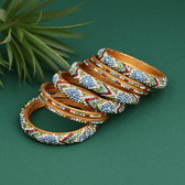 Set of  eight bangles in blue & white tones - Lac