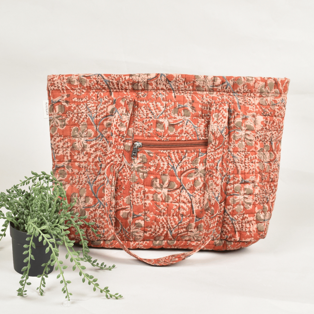 Rust kalamkari large tote bag - Front