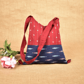 Maroon and Blue Ikat sling bag with hand embroidery - front