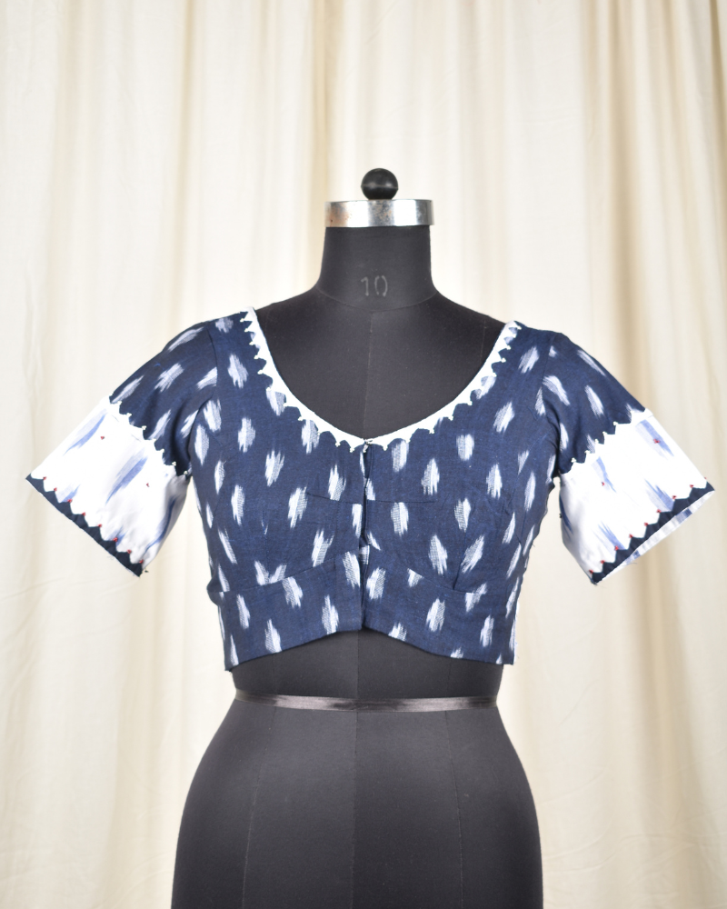 Blue ikat embroidered blouse