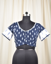 Blue ikat embroidered blouse - front
