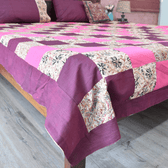 Purple kalamkari patchwork double bedcover - King size