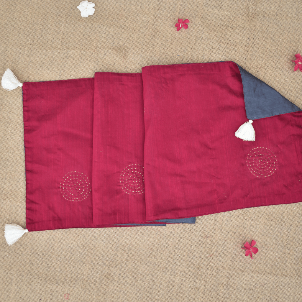 Maroon & Grey Silk reversible festive table runner