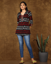 Red & Black ikat Embroidery tunic  - front
