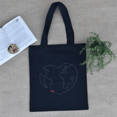 Black canvas tote bag with map embroidery - front