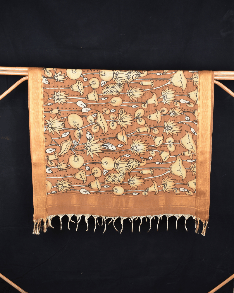 Gold Hand Painted Kalamkari Dupatta