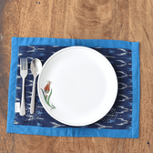Blue and pink ikat reversible table mat set of six