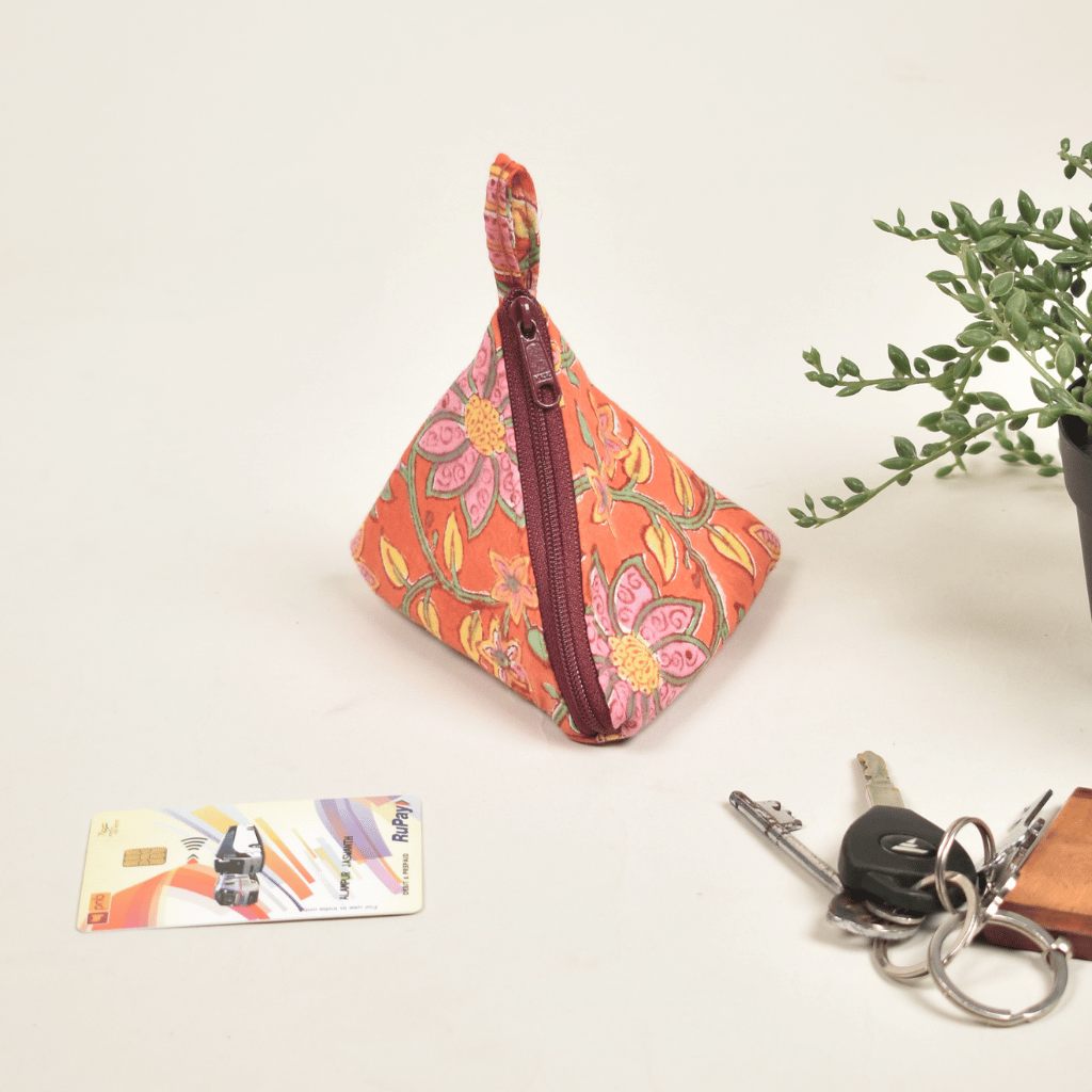 Orange Kalamkari Small Coin Purse