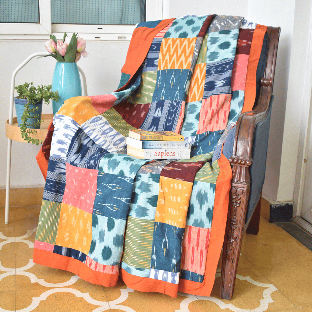 Ikat Patchwork single dohar with Orange border