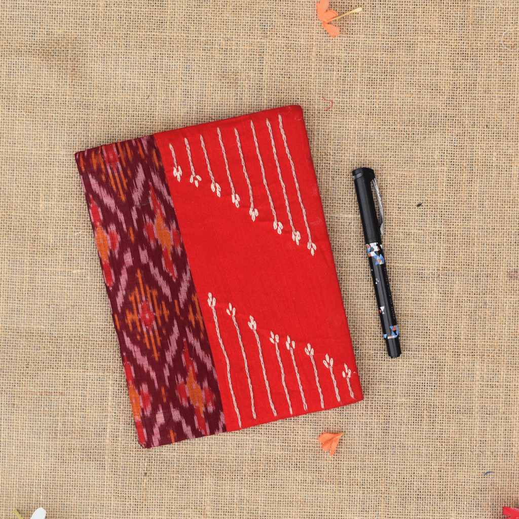 Maroon Ikat handmade paper diary and embroidery cover