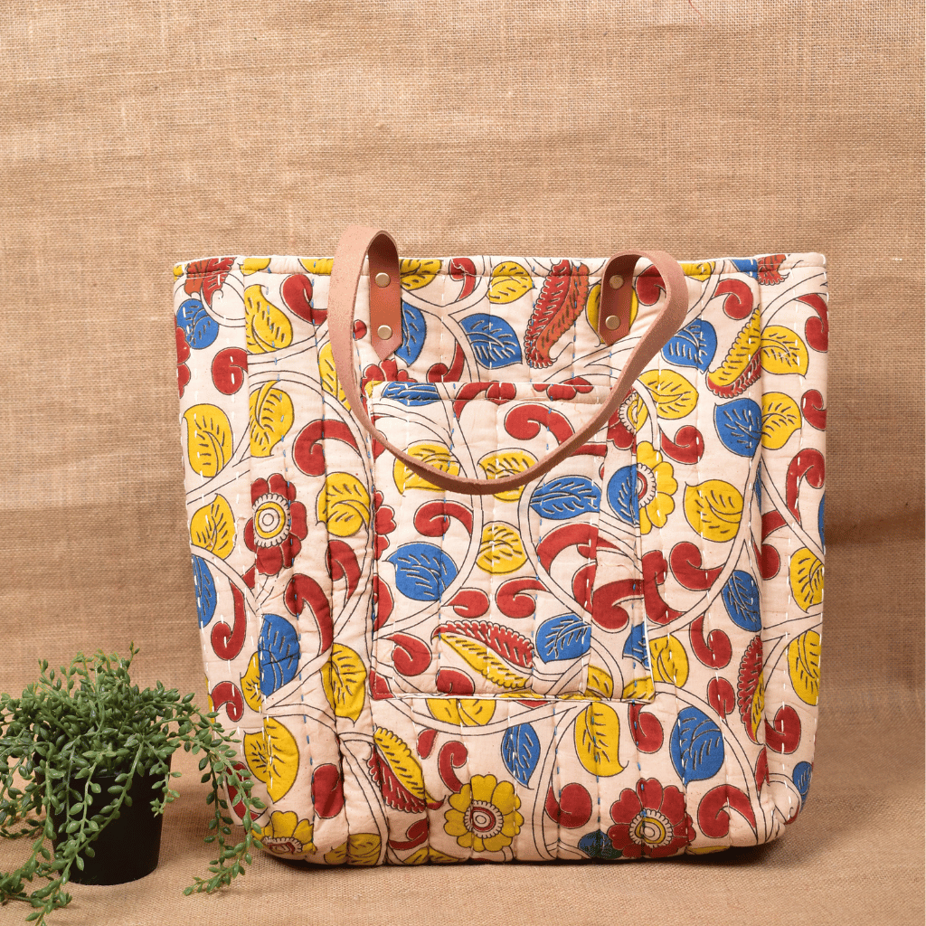 Yellow Tapti Hand Quilted Large Tote Bag