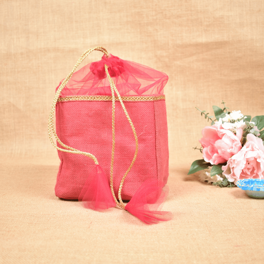 Red Jute Potli Bag - front
