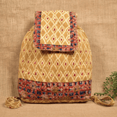 Quilted Yellow Kalamkari Backpack Bag - display