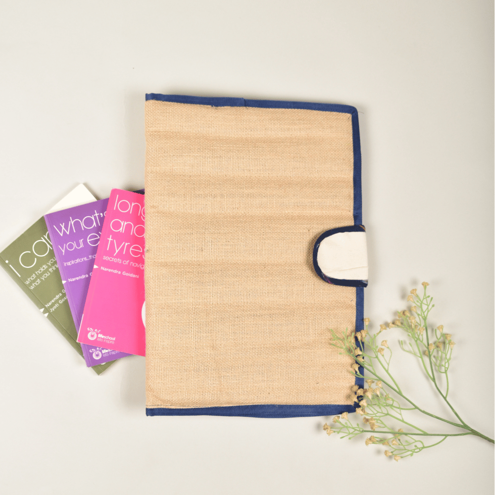 Blue jute folder with Velcro closure - front