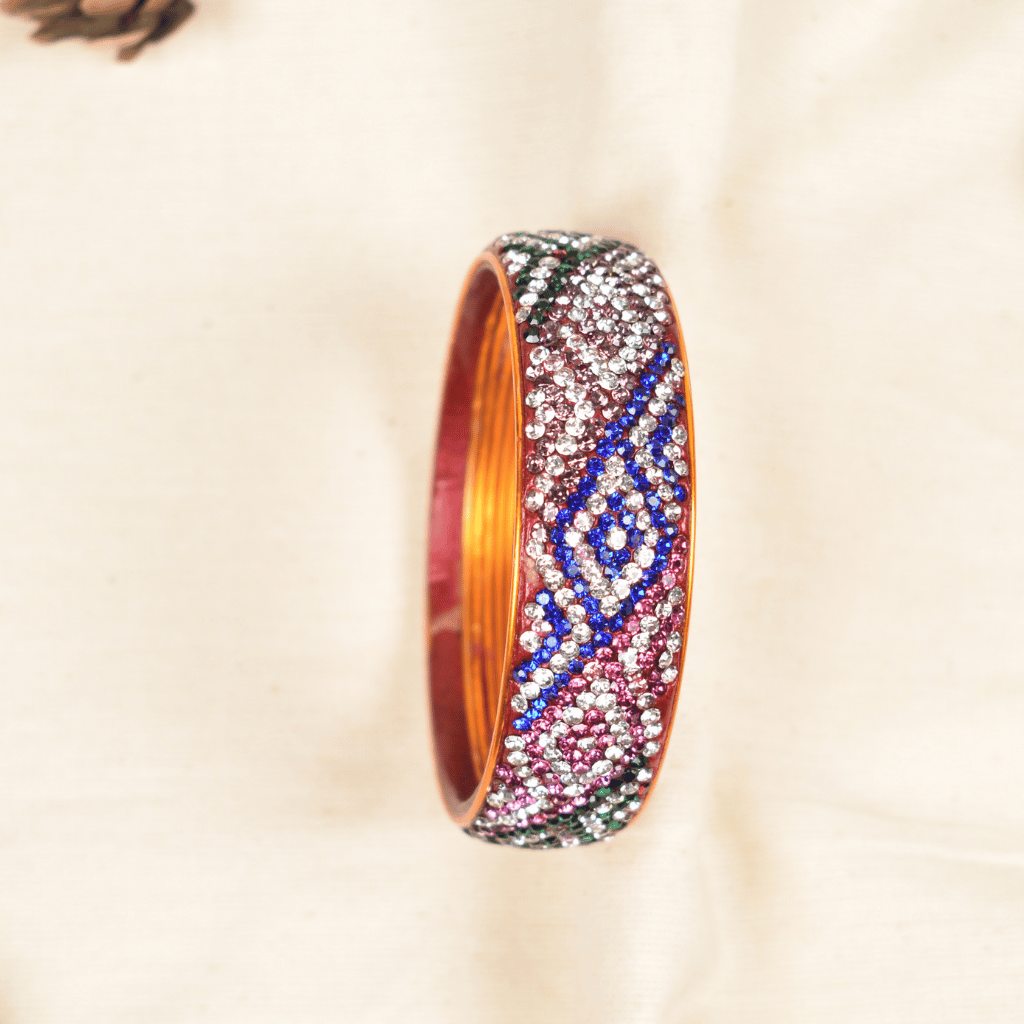 Blue & pink 9 line stoned lac bangle 
