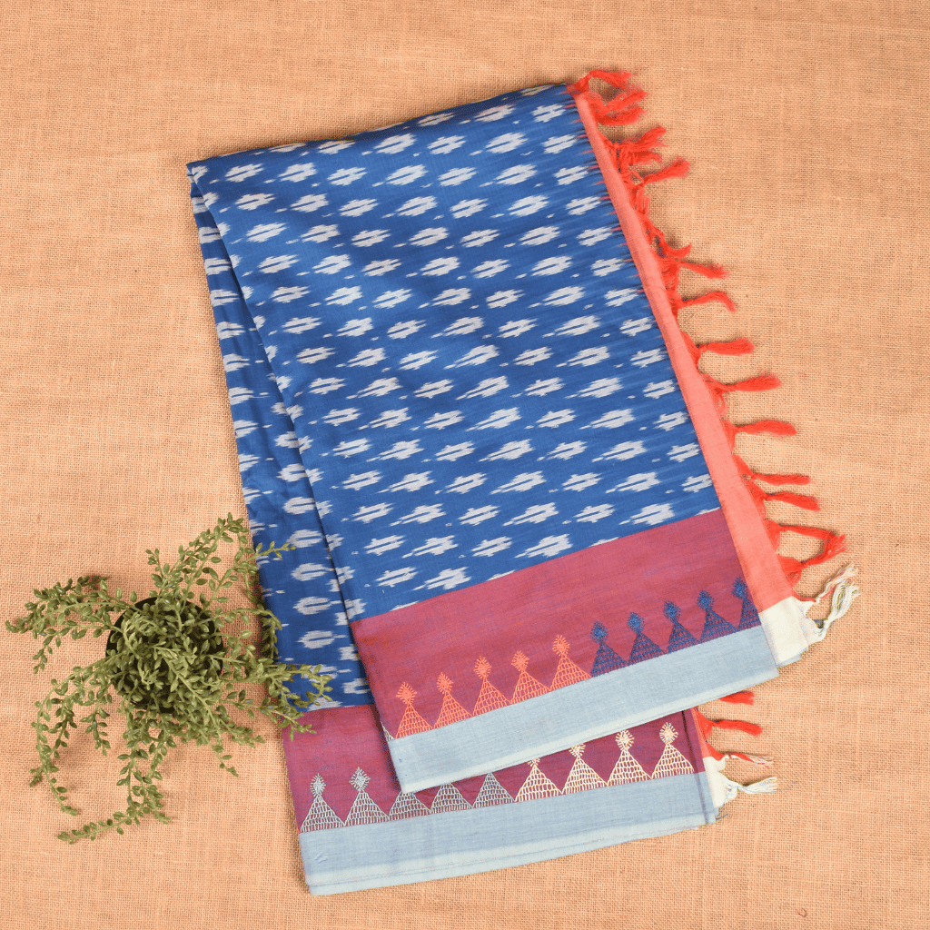 Navy Blue ikat saree with hand embroidery - front