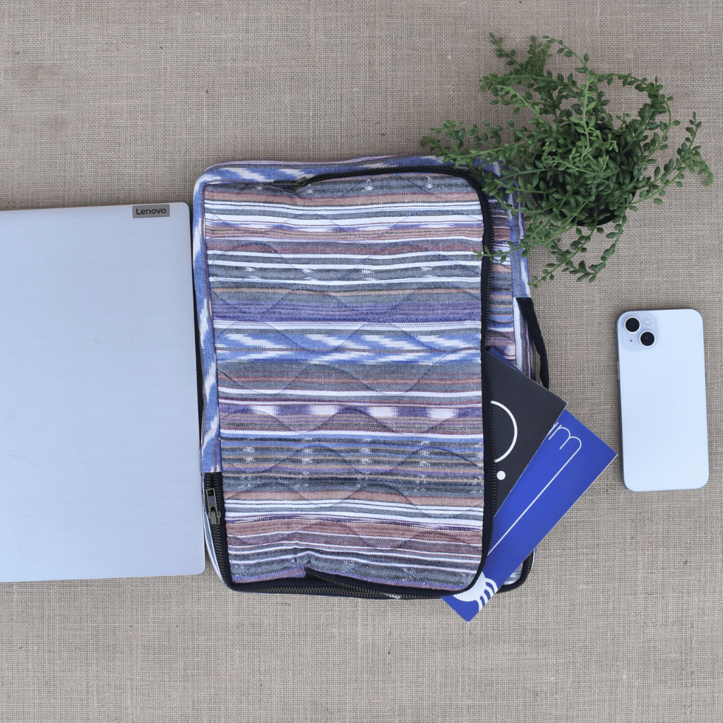 Multicolor ikat quilted laptop bag - front